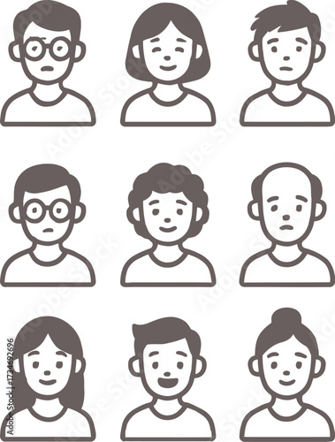 Vector illustration of vector art of collection of people icons in black and white