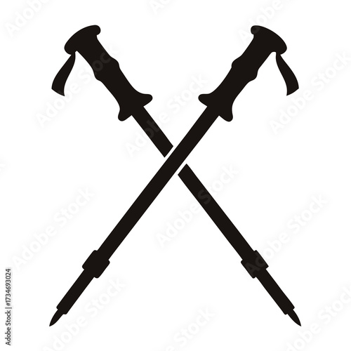 Silhouette of Cross Trekking Poles for Hiking and Outdoor Adventure Symbol