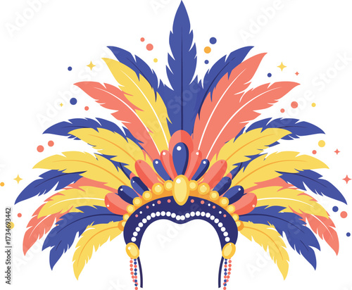 Vibrant feather headdress festive celebration carnival native american inspired design flat design vector illustration white background