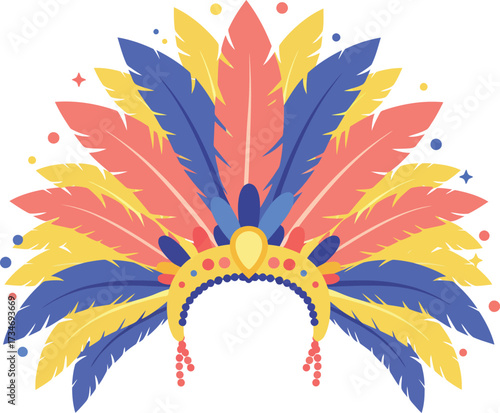 Colorful feather headdress fiesta celebration party accessory with festive dots flat design vector illustration white background