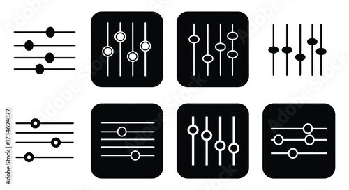 Black and white illustrations depicting various slider controls and settings