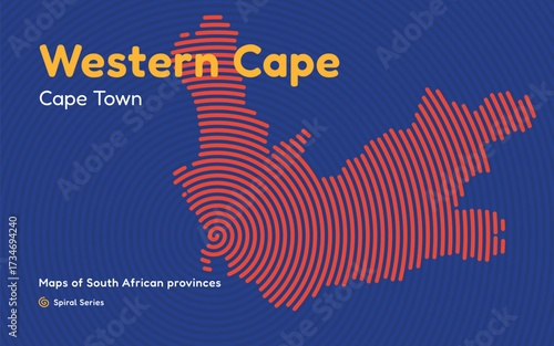 Western Cape province spiral pattern map with center in Cape Town, South Africa