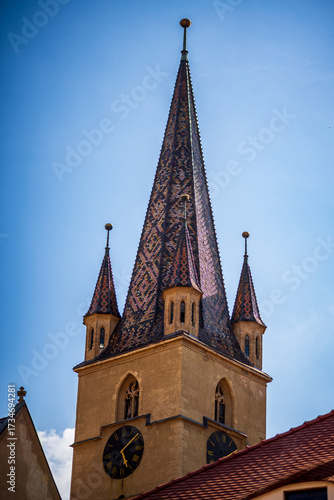 Sibiu, Romania. Historical downtown of medieval Saxon city in famous Transylvania