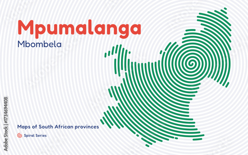 Mpumalanga province spiral pattern map with center in Mbombela, South Africa