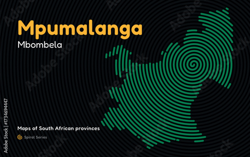 Mpumalanga province spiral pattern map with center in Mbombela, South Africa