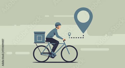 Delivery person on bicycle with box and location markers