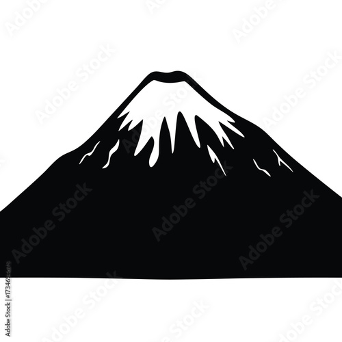 Simple Black and White Silhouette Illustration of a Snowcapped Mountain