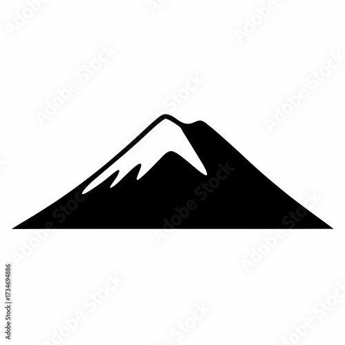 Monochrome mountain peak illustration with white snow cap and rugged features