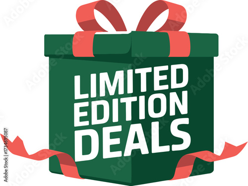 Festive gift box with "Limited Edition Deals" message, perfect for holiday sales and promotions
