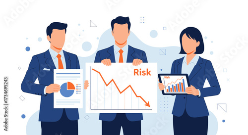 Business team presents risk management data analysis and financial performance reports