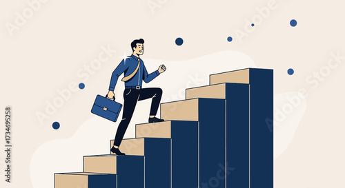 Businessman climbing stairs representing career advancement and achievement of success