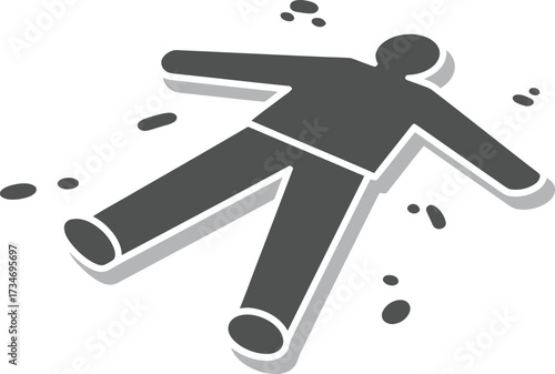 Silhouette of a person lying down in a chalk outline on a plain surface flat design vector illustration white background