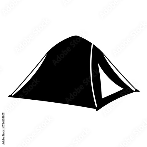 Black silhouette illustration of dome camping tent against a white background.