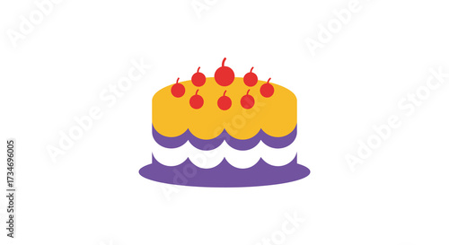 A colorful illustration of a two tiered birthday cake with candles