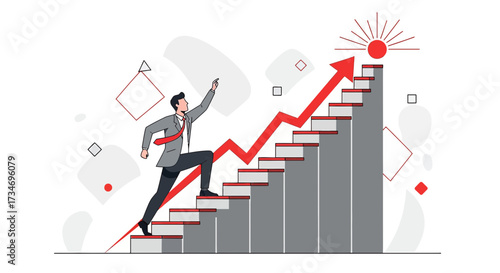 Concept illustration of business growth and career advancement with ambition towards business goals