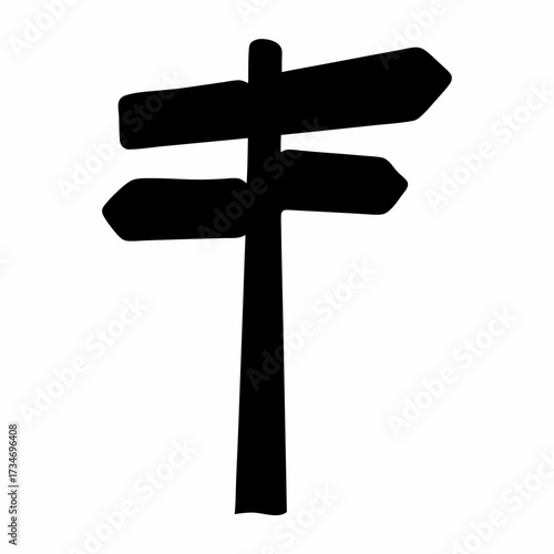 Black and white silhouette of a direction signpost pointing in opposite directions