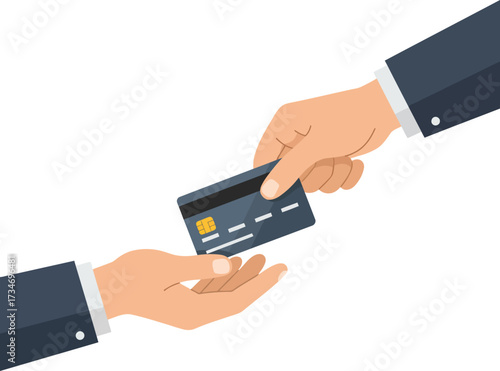 Hand transferring credit card for payment financial transaction concept business finance cashless transaction illustration flat design vector illustration white background