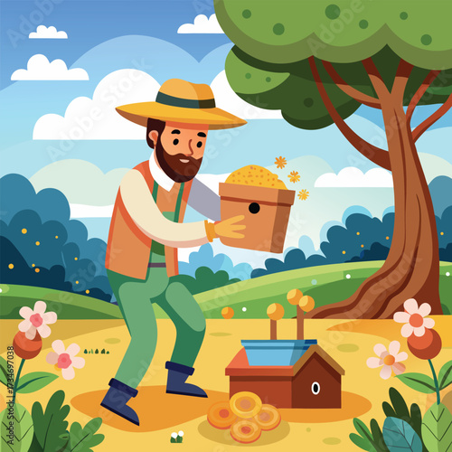 farmer in a field with flowers