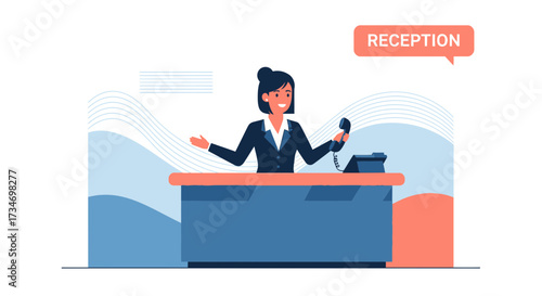 Friendly receptionist providing excellent customer service in a modern office environment
