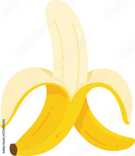 Deliciously peeled banana ready for enjoyment fresh yellow fruit snack healthy food flat design vector illustration white background