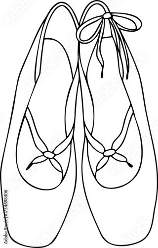 Continous line drawing Outline Ballet Slippers with Bows shoes dance