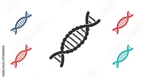 Illustrative depiction of dna strands in varying colors and forms