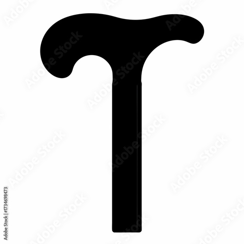 Black silhouette of a classic walking cane on a white background