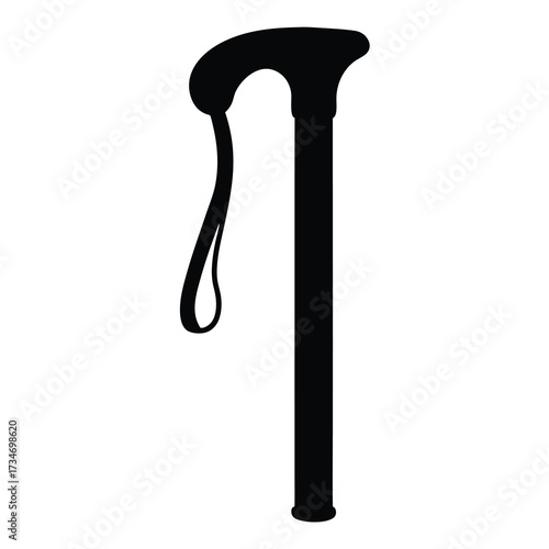Cane or walking stick silhouette with handle and wrist strap