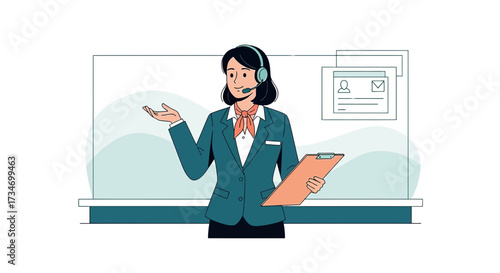 Illustration of a Friendly Female Customer Service Representative with Headset