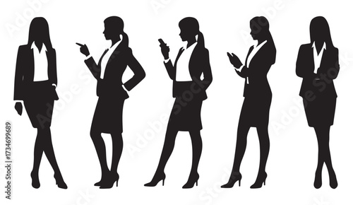 Professional women silhouettes in formal clothing symbolizing confidence, management, and teamwork in the business world