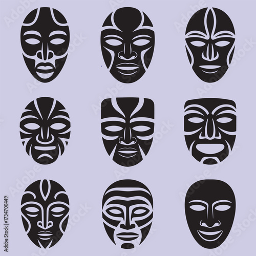 Collection of Nine Stylized Tribal Masks