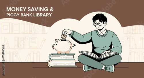 Illustrative depiction of financial literacy and academic pursuit in a library setting