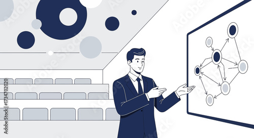 Professional man giving a presentation on data analytics in a conference room environment
