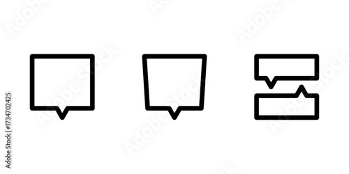 Speech bubble icon, Minimal chat bubble icons for messages and communication, Message Outline Symbol, Dialogue Box Vector, Simple Speech Balloon Design, Communication Interface Element, Vector.