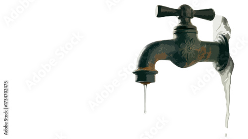  old rustic water tap with water drop isolated on transparent background 