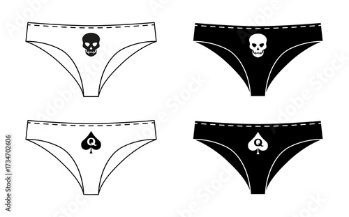 Women's panties in fetish style. Simple underwear icons. EPS 10. Vector illustration