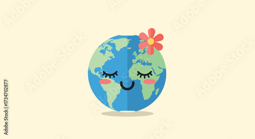 This is a happy earth with a flower in its hair.