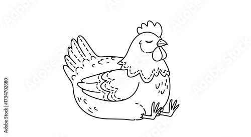 A cute hen resting with closed eyes on a white background.