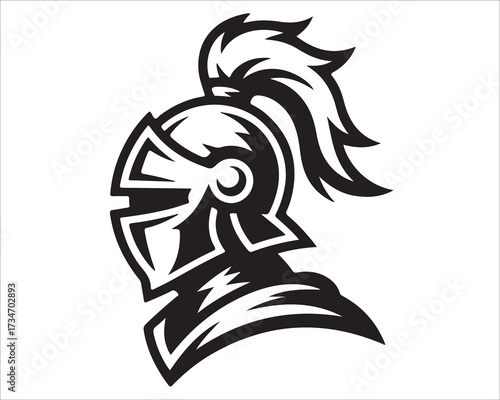 Medieval knight helmet silhouette vector illustration in black and white