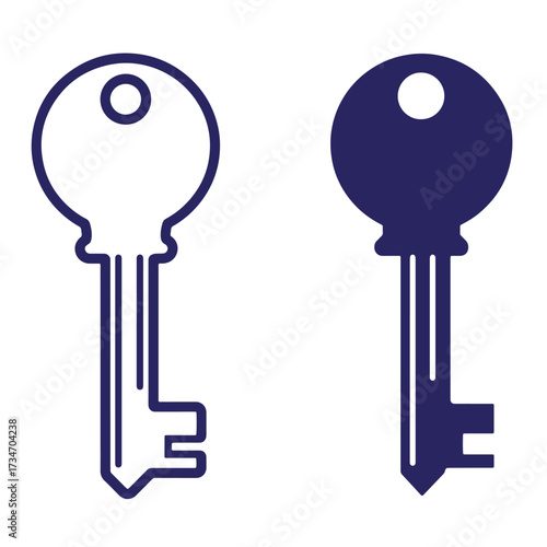 Vector illustration of two keys showing access or security in outlined and solid styles