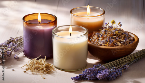 Herbal Scented Candles With Dried Chamomile And Lavender Natural Herbs Spa Relaxing Ambiance