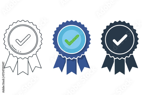 Vector art of approved or certified badge icon set symbol of quality, guarantee, and validation in various styles, representing trust and reliability