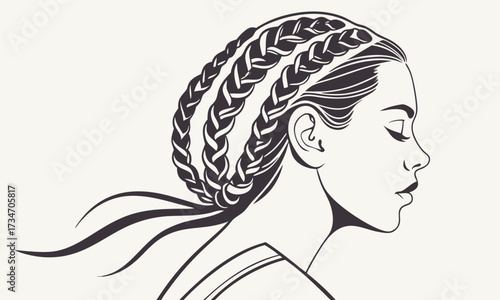 Flat vector design of braided hairstyle woman with minimal background