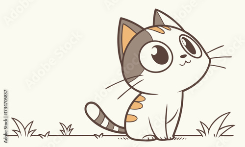 Flat vector illustration of cute cat with minimal background