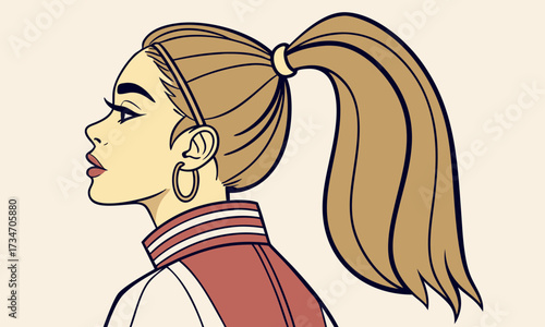 Trendy ponytail hairstyle female character illustration