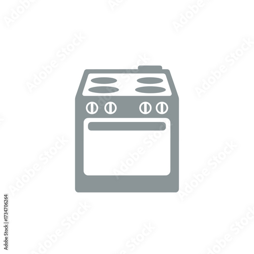 A simple, clean, and modern icon representing a kitchen stove with four burners and an oven.