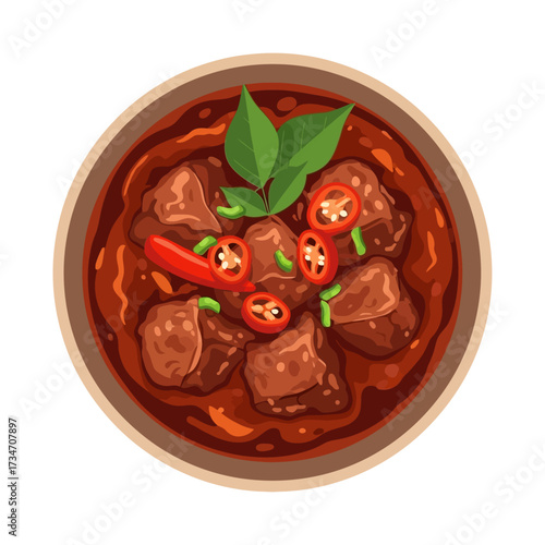 A top-down view of a bowl of delicious, spicy, and flavorful Thai Massaman curry.