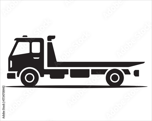 Heavy duty tow truck silhouette vector illustration in black and white