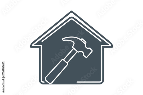 Vector art of home repair icon a simple graphic of a hammer inside a house shape, representing construction, renovation, and maintenance services