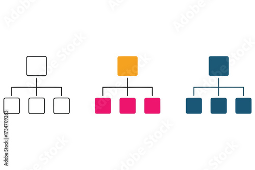 Vector art of organization chart diagram illustrates a hierarchical structure with interconnected nodes, representing relationships and levels within a system or company